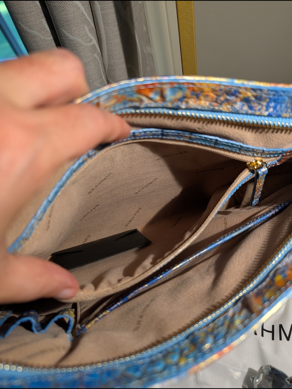 Brahmin Blue Multi Croc-Embossed Leather Shoulder Bag - Picture 10 of 16
